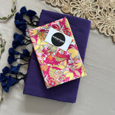 Purple Handloom Khadi Cotton Saree With Designer Print Blouse